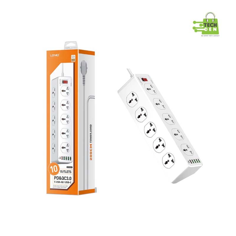 LDNIO Power Socket [SC10610] 30W =10 Port + 1 PD + 1 QC + 4 USB