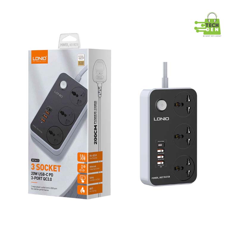 LDNIO  Power Socket SC3412 38W 3 Port + 4 USB Price in Bangladesh