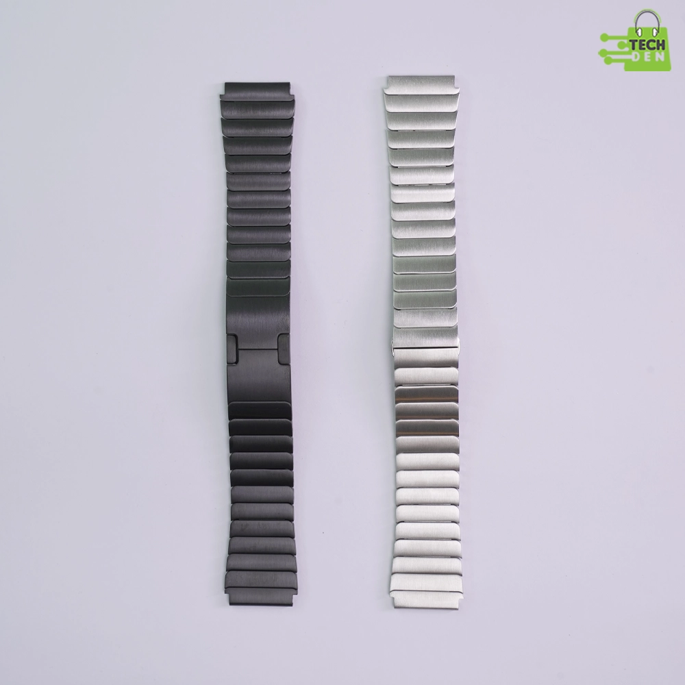 Premium Brushed Metal Link Watch Strap with Double Button Push Clasp