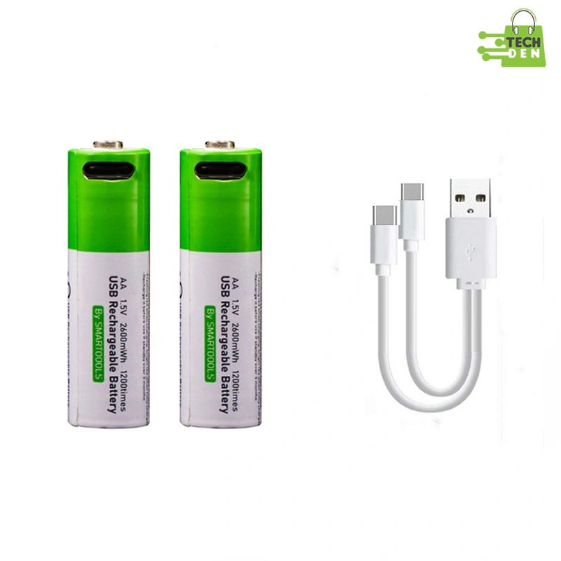 Smartoools 1.5V Type-C Rechargeable Batteries AA (2-Pack) With Type-C Cable